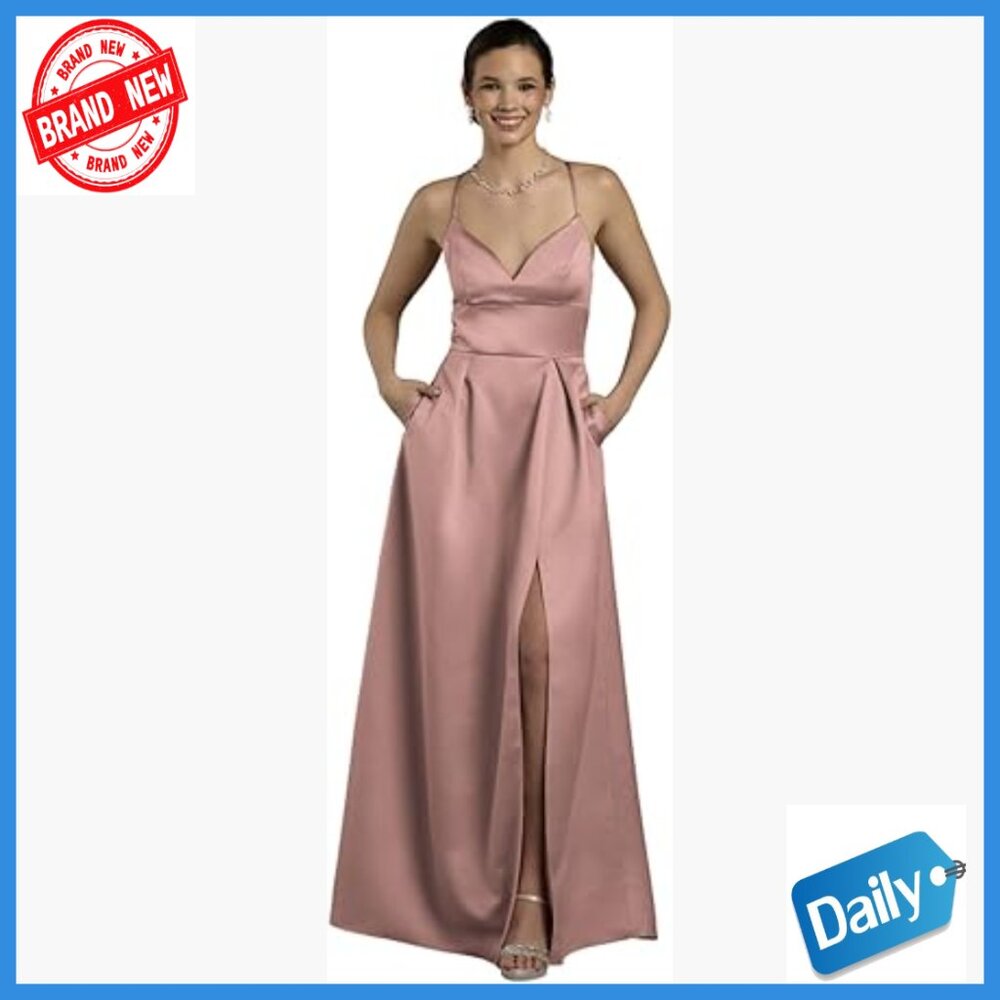 Satin Empire Waist Ball Gown Formal Dress V-Neck Sleeveless - Picture 1 of 5